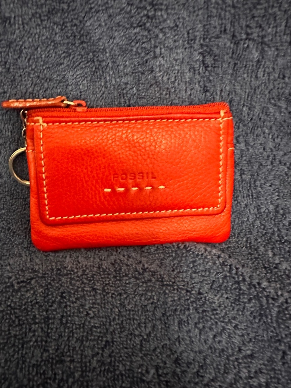Fossil Orange Leather Zip Pouch with Stitch Detail